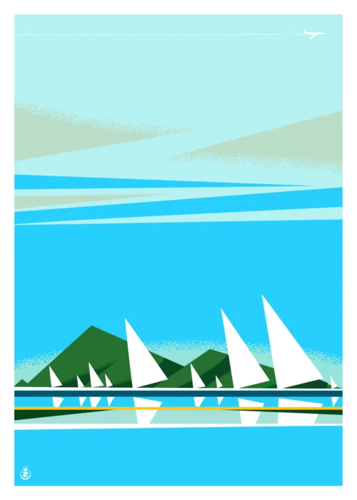 Affiche Porquerolles Regate Monsieur Z. Affiche Voilier, côte d'azur