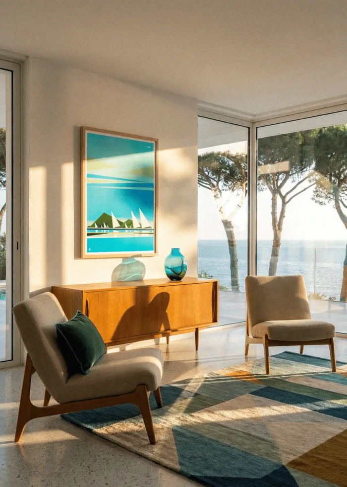 565-site Intérieur Mid-century, côte d'azur, inspiration affiche décoration salon
