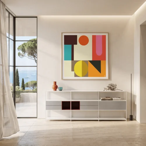 Affiche Toulon Abstract carrée de Monsieur Z encadrée dans un intérieur, tirage d'art contemporain