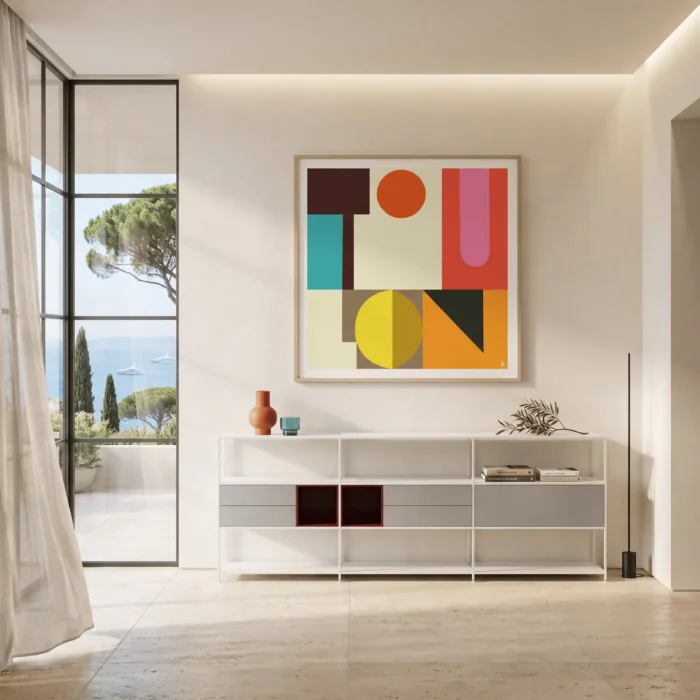 231 Affiche Toulon Abstract carrée de Monsieur Z encadrée dans un intérieur, tirage d'art contemporain