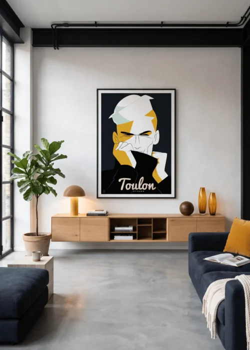 Affiche Sailor j'Adore de Monsieur Z encadrée dans un intérieur, tirage d'art noir et blanc