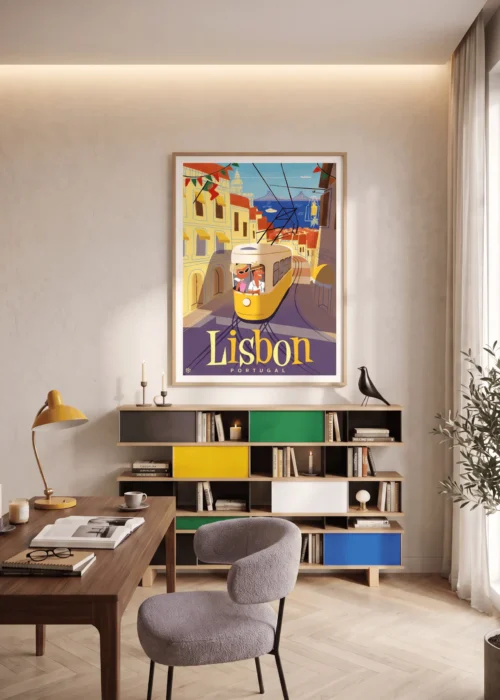 Affiche Lisbonne de Monsieur Z encadrée dans un intérieur, tirage d'art