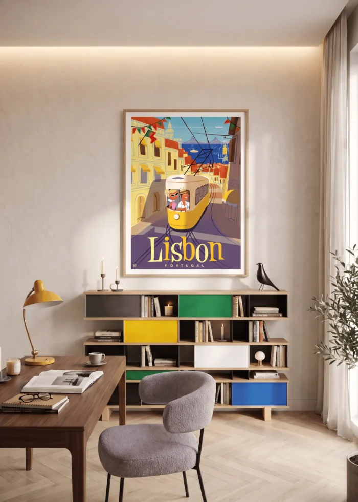 262 Affiche Lisbonne de Monsieur Z encadrée dans un intérieur, tirage d'art