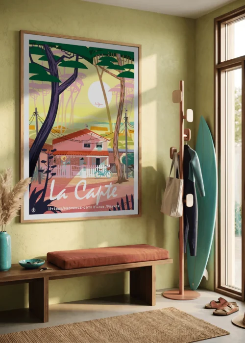 Affiche La Capte Giens de Monsieur Z encadrée dans un intérieur, tirage d'art Côte d'Azur