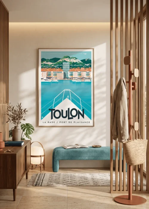 Affiche Mairie de Toulon et mont Faron de Monsieur Z encadrée dans un intérieur, tirage d'art