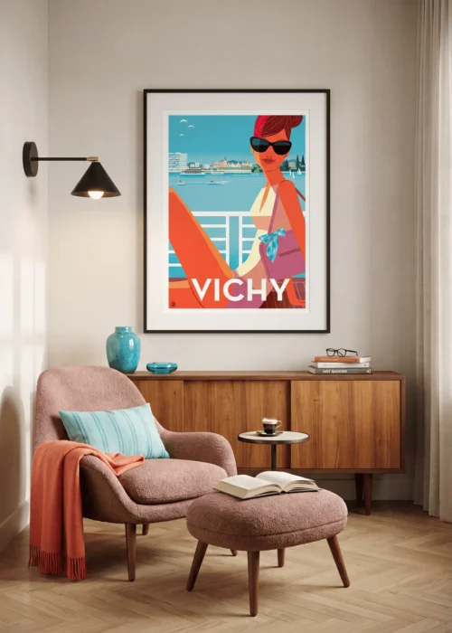 Affiche Vichy de Monsieur Z encadrée dans un intérieur, tirage d'art