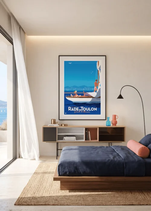 Affiche Toulon rade plein soleil de Monsieur Z encadrée dans un intérieur, tirage d'art Côte d'Azur