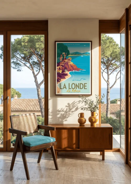Affiche La Londe littoral de Monsieur Z encadrée dans un intérieur, tirage d'art Côte d'Azur